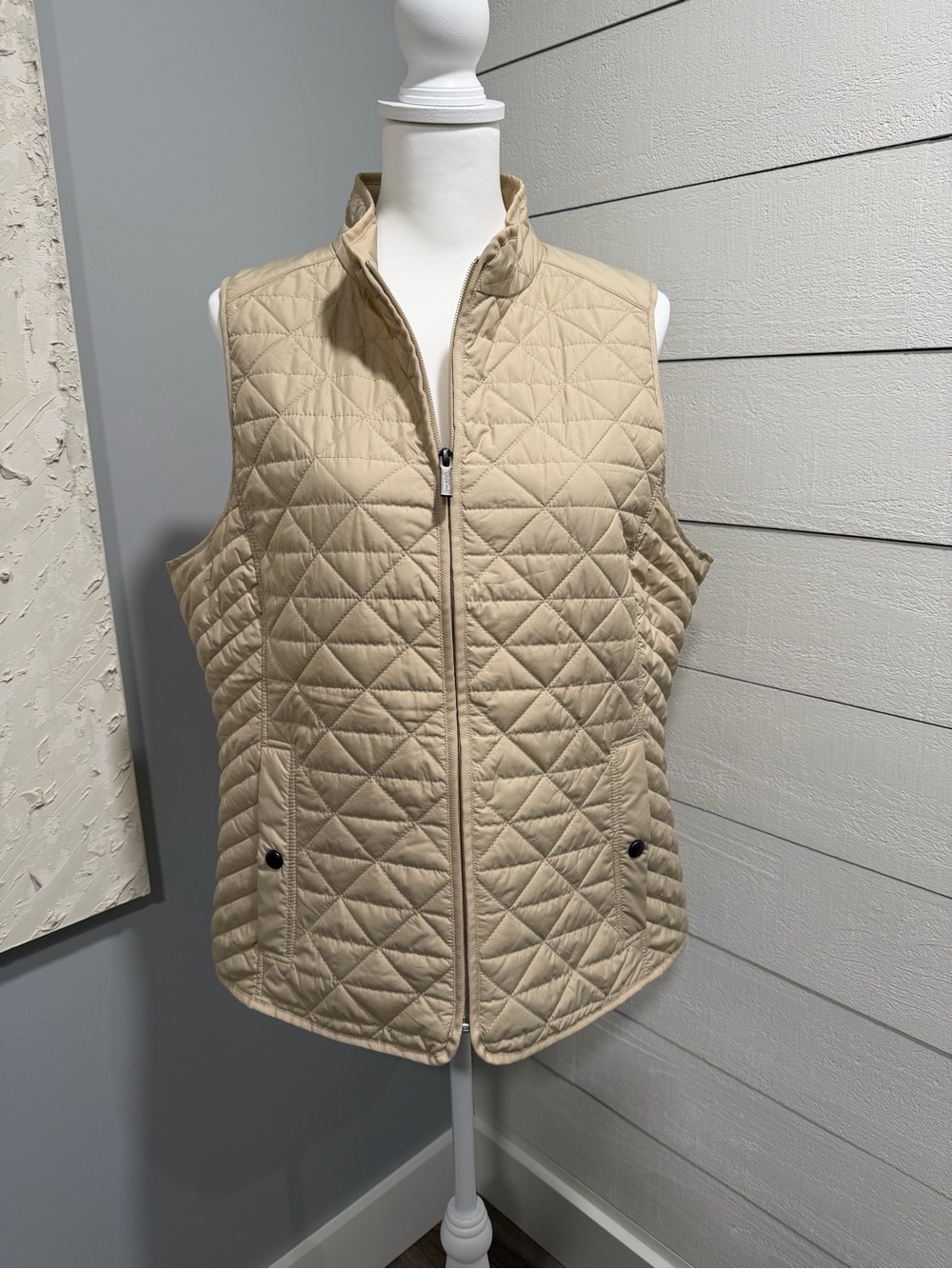 Lands' End Quilted Sleeveless Vest in Beige